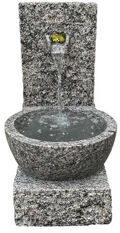 Dehner Gartenbrunnen Peel, frostbeständig, Brunnen für Außen, mit LED Beleuchtung warmweiß/Transformator/Wasserpumpe, 70 x 50 x 50 cm, Granit, grau