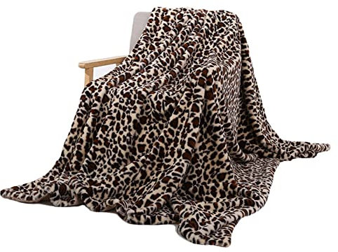 Luxuriöse, doppellagige Kunstfell-Decke mit Leopardenmuster, superweiche Mikrofaser, Winterdecke für Schlafzimmer, Sofa, Stuhl (Kaki, 160 x 200 cm), gemütliche Wärme und Stil