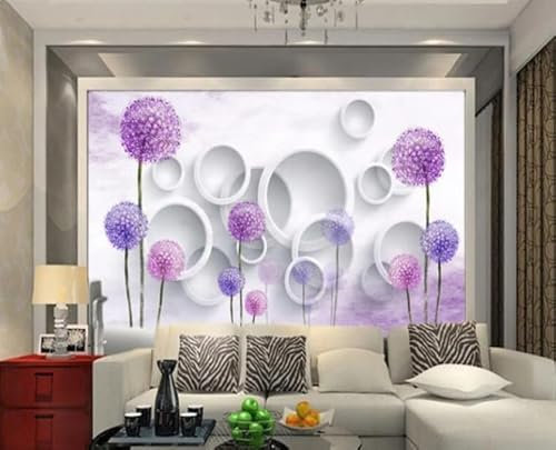 XLMING Cercle Géométrique Pissenlit Violet Dessiné À La Main 3D Papier Peint Intissé Salle à Manger Bureau D'étude Canapé Chambre Salon TV Mur-430cm×300cm