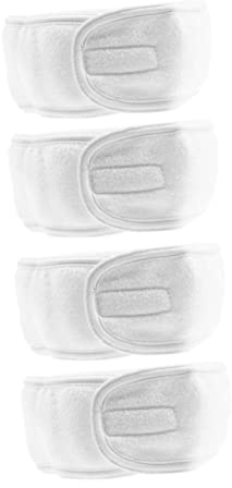 PACKOVE Bandeaux pour Femme Lot de 4 Taille Unique Bandeau de Maquillage Élastique Blanc pour Soin du Visage Bain et Bain avec Bande Adhésive Ajustable