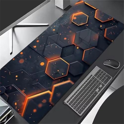 TengYuer Mouse Pad Large Gaming Mouse Mat 31.5x11.8x0.12 inch XL Extended Desk Mat Gaming Keyboard Mousepad Big Desk Pad with Non-Slip Base and Stitched Edge for Office/Gaming (Yellow Gray Geometric)