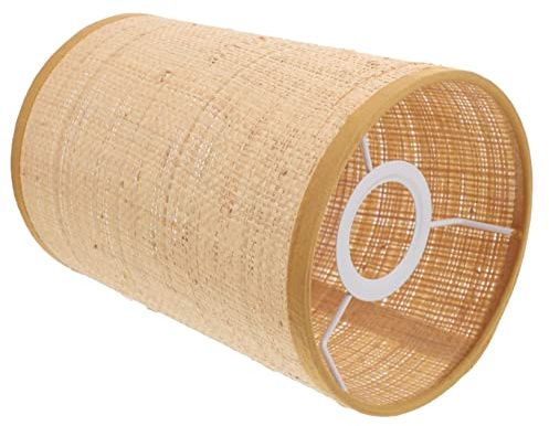 Lampenschirm aus Rattan für E14 E27 Tischlampen und Stehlampen | Dekoratives Flechtwerk aus Rattan und Metall, Eleganter Landhausstil, Khakifarbene Abdeckung für Hotels und Cafés