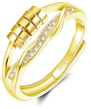 Lynizo Anxiety Ring, Damen 925 Sterling Silber Anti Stress Ring mit Perlen | Herz/Stern/Twist Offen Verstellbar Angst Rings mit Zirkonia, Damen Mädchen Fidget Stressring, Silber Finger Antistressring