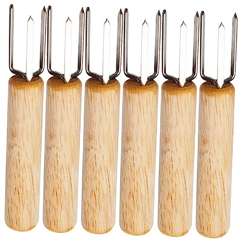 ELAYARD Fourchettes à Maïs Inox Multifonction 6 Pièces Manche Antidérapant En Bois Support Portable Pour Barbecue Cuisine Usage Quotidien, Pique- Et Camping