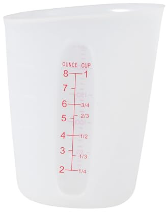 CONGARTENO Taza Medidora de Silicona Blanca con Doble Visible Vaso Medidor Semitransparente para Cocina y Ligera y Fácil de Limpiar