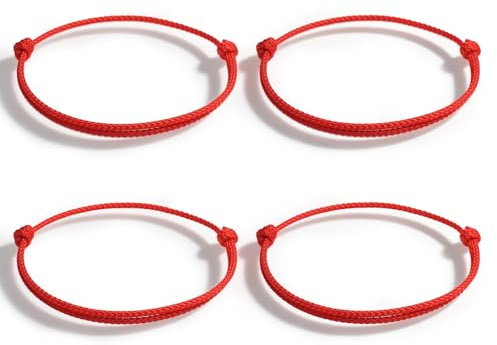 Ztolbriy 4 Stück Rotes Glücksarmband Tibet – Kabbala Schutzarmband aus Rotem Faden | Einstellbar für Frauen & Männer | Positive Energie & Schutzzauber