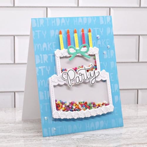 Annchaos Cutting Dies for Card Making, Metal Scrapbooking Die-Cuts, DIY Bckground Frame Crafts Embossing Stencil, Paper Template Mold/Photo Album Arts Tool (Birthday Cake-8.5x8.2cm)