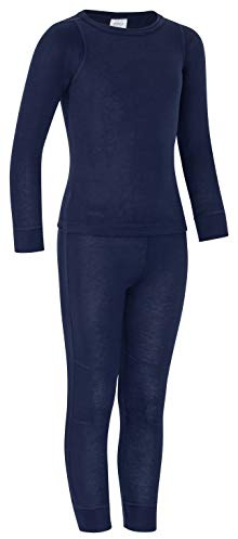 icefeld® - atmungsaktives Thermo-Unterwäsche Set für Kinder - warme Wäsche aus langärmligem Oberteil + Langer Unterhose (ÖkoTex100) (158/164, Navy)