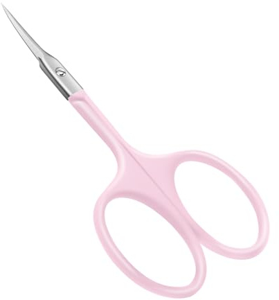 CGBE Ciseaux Cuticules Professionnel en Acier Inoxydable avec Lame Incurvée | Ciseaux Coupe Cuticules Extra Tranchant, Extra Fine, Poignée Ronde, pour Peaux Mortes Cuticules Sourcils Cils (Rose)