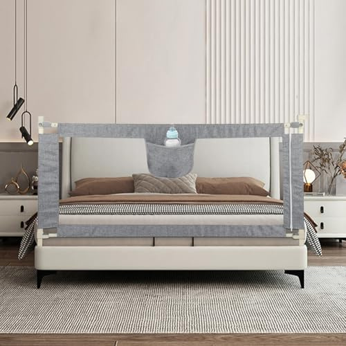 HUOLE höhenverstellbares Bettgitter -Kleinkind Bettschutzgitter Bettgitter Kinderbettgitter Babybettgitter Gitter Kinderbett Babybett Rausfallschutz-1,8 m – grau