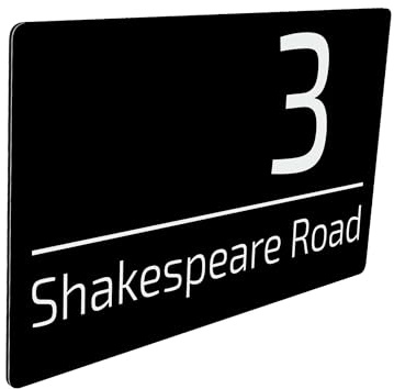 Housics Personalised House Number Sign, Black Acrylic, 200x130mm, Outdoor