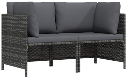 Mandloder 2-Sitzer-Gartensofa, Grau Poly Rattan, Ecksofa mit Anthrazit Polstern, 60x60x60cm, Outdoor Loungesofa für Balkon, Terrassenmöbel Set