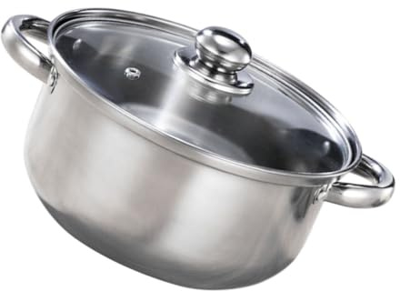 STOBAZA Olla Sopera de Acero Inoxidable Gran Capacidad y Superficie para Cepillar, Tapa de Vidrio y Diseño para Cocina Moderna