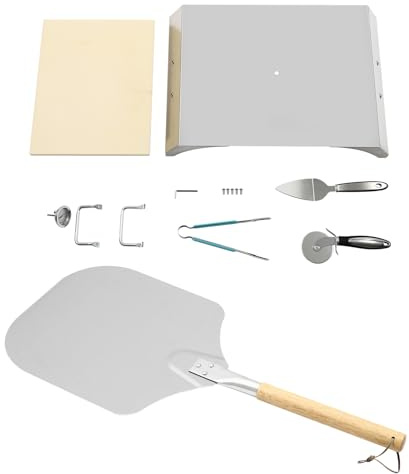 Pizza Peel Tools Set with Pizza Stone Pizza Peel Thermometer Pizza Shovel BBQ Tong Pizza Oven Kit 0-300℃ Temperature Resistance Range 260℃ Max. Temperature of Pizza Stone