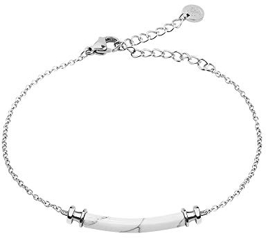 PAUL HEWITT Armkette Damen Starboard - Edelstahl Armband Damen mit Damen Schmuck Anhänger in Marmor-Optik (Silber White Marble)