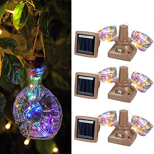 Toifucos Solar Wine Bottle Cork String Lights - 6 Pack 20 LEDs Waterproof Copper Cork Shaped for Wedding, Holiday, Garden, Patio, Pathway Decor, Multicolor