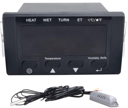 Plookyoe HT-10 Termostato per Incubatrice Controllo Umidità Temperatura con Indicatore di Umidificazione e Riscaldamento 110-220 V Nero
