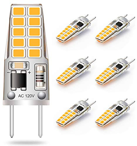 Lacnooe G8 LED Bulb 3W Equivalent to T4 JCD Bi-Pin Halogen Bulb 20W-25W Dimmable G8 Light Bulb 120V Warm White 2700K-3000K for Puck Light, Under Cabinet Light (6 Pack)
