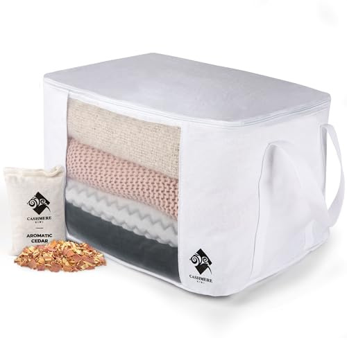 Cashmere Sweater Storage Bags | with Moth Protection Cedar | Breathable & Washable Cotton Bag | Suitable For Sweaters, Merino Wool, Scarves and more