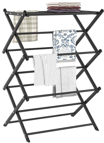 FKUO Household Indoor Folding Clothes Drying Rack, Dry Laundry and Hang Clothes,Towel Rack (Black)
