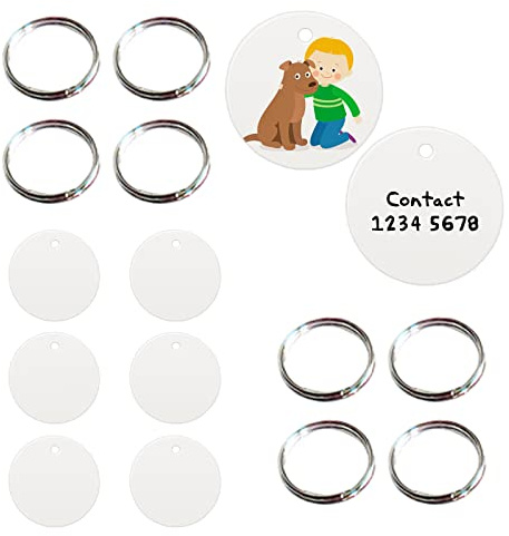 HACRAHO Leere Erkennungsmarken, 8 Stück Sublimations-Erkennungsmarken Mit 8 Schlüsselringen Doppelseitige Aluminium-Hundemarken-Rohlinge Für Hunde Katzen Haustiere, Runde