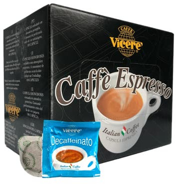 Cialde ESE 44mm Decaffeinato – 150 Cialde Compostabili – Caffè Vicere’ – Espresso Italiano – Miscela 100% Compostabile – Compatibili Macchine a Cialde Standard – Tostatura Media