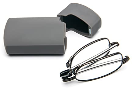 KoKoBin Lunettes de lecture pliables en acier inoxydable - Mini lunettes de lecture bleues pour homme et femme - Aide à la lecture avec étui rigide
