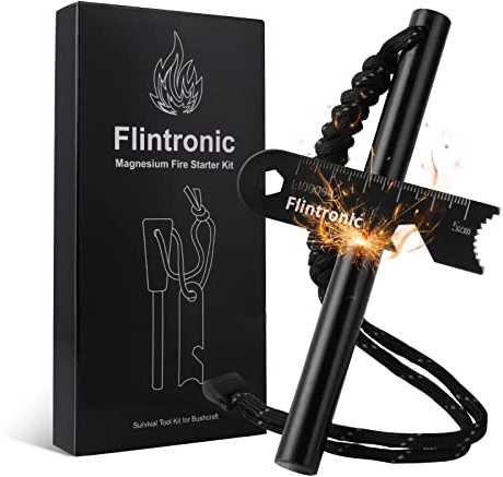 Survival Fire Steel, Flint Striker Steel Fire Starter Kit, Magnesium Ferrocium Rod Firesteel with Scale Scraper & Whistle, Outdoor Emergency Survival Tool for Travelling Camping Hiking