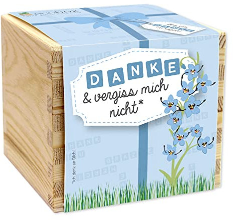 Feel Green - WE CREATE NATURE ecobox, Vergissmeinnicht Danke und vergiss mich nicht, Pflanzen Aus Der Holzbox 11x11x10cm, Made in Austria, Nachhaltige Geschenkidee, Grow Your Own/Anzuchtset