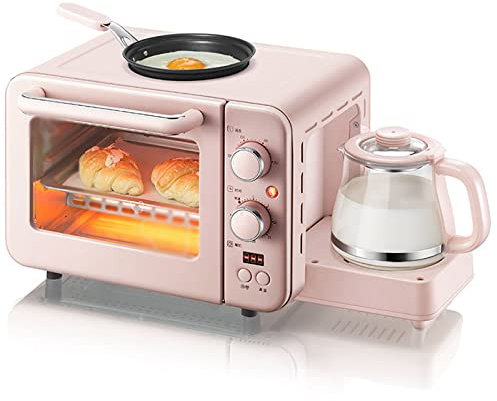 Macchina per la colazione multifunzione 3 in 1, griglia per forno per pizza per pane domestico da 1400 W, mini forno elettrico da 8 litri, macchina per il caffè da 0,8 litri, padella per uova, pentola
