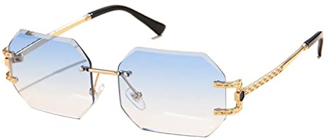 Long Keeper Randlose Sonnenbrille Vintage - Unisex Retro Sonnenbrille Achteckig Klein Sonnenbrille Quadratisch Party Festival Brille Für Damen Herren