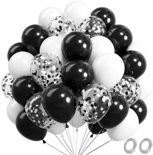 RainbowQ Party Schwarz Weiß Luftballons 67 Stück 12 Zoll Ballons | Konfetti Latex Luftballon für Geburtstag Hochzeit Verlobung Brautparty Jubiläum Dekoration