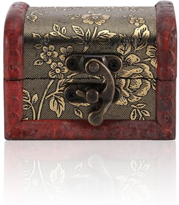 Small Wooden Treasure Chests,Mini Vintage Decorative Chinese Style Oriental Treasure Chest Retro Pirate Jewelry Toy Wooden Box for Books Cards Collection Gifts