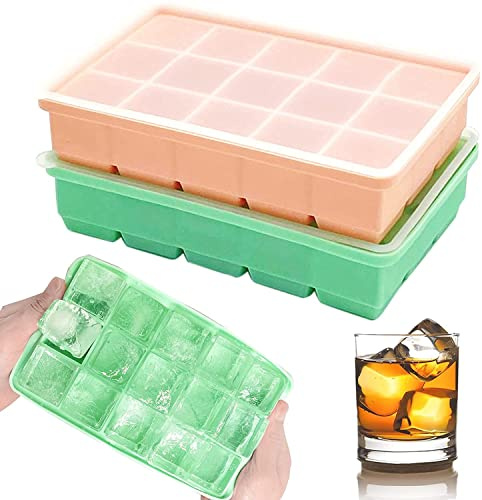 KOMUNJ Lot de 2 bacs à glaçons en silicone platine, avec couvercle, sans odeur, empilables et passent au lave-vaisselle, pour la bière, le whisky, les cocktails et les collations pour bébé, sans BPA