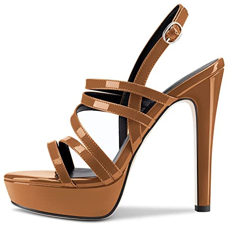 Castamere Donna Ragazza Spillo Alto High Tacco Heel Piattaforma Romani Sandali Cinturino alla Caviglia Slingback Fibbia 13 CM Heels Marrone 35 EU