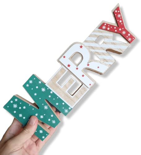Antevia Weihnachtsbuchstaben-Dekoration, Merry 3D, aus Holz, 30 x 10 x 2 cm, mehr als 10 Modelle, Weihnachtsdekoration, Design und solide (Merry)