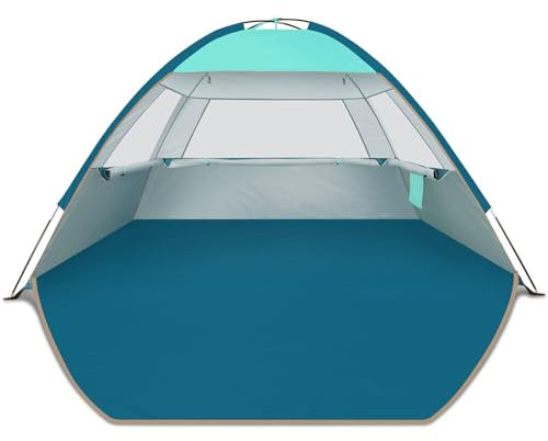 COMMOUDS Beach Tent for 3-4 Person, UPF 50+ Beach Shelter, Lightweight & Easy Set Up and Carry Family Sun Shade Tent Event Shelter for Camping, Fishing, Picnic, Outdoor