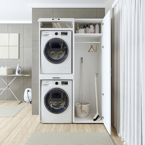 ROOMART, Armoire murale séchoir sur machine à laver, 127 cm de large, tour de lavage, étagère pour machine à laver (1 étagère, blanc)