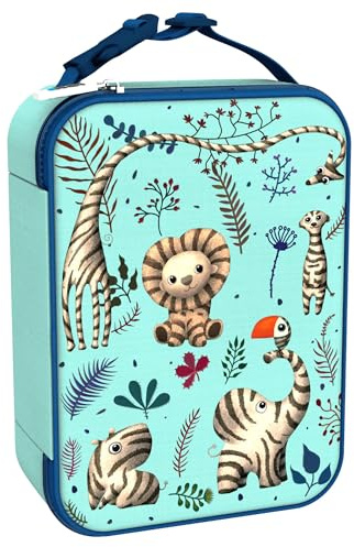 ion8 Bolsa Termica Porta Alimentos, Cremallera Fácil Acceso en 3 Lados, Bolsillo Externo para Botellas, Acolchado y Forrado Lavable, Parche de Nombre, Poliéster, Impreso, Fanáticos De Cebra