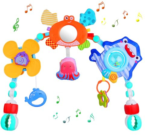 MUSIC MOBILE Baby Arch Pram Toys Clip on Cot Activity Bar for Babies Baby Sensory Toys Ocean Theme Baby Mobile for Pram Crib Baby Toys Stroller for Newborn Toddler Boys Girls 0 3 6 9 12 Months