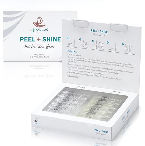 JIVALA Peel & Shine Ampullen Kur - 10 x 1,5 ml | AHA Peeling Gel mit Vitamin C | Sofortiger Glow in 5 Minuten | Peelt feine Falten & Flecken | Antioxidativ & feuchtigkeitsspendend | Für strahlende, eb