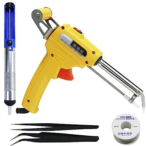 Lötkolben Set 60W Elektronik Lötpistole Kit mit Entlötpumpe, Pinzette und Zinndraht für Elektronische Schmuck DIY Heimwerker, Externe Heizung