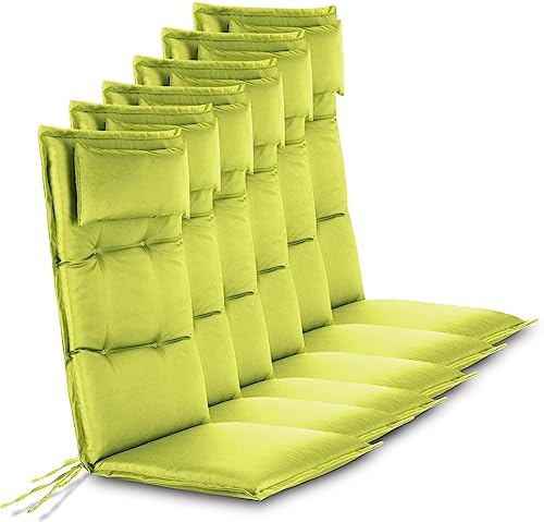 normani 6er-Set Premium Stuhlauflagen Sitzpolster Hochlehner mit Kissen 120x50 cm aus pflegeleichtem Outdoor Material - Gartenstuhlauflagen für Draußen und Drinnen Grün 120 x 50 x 5 cm