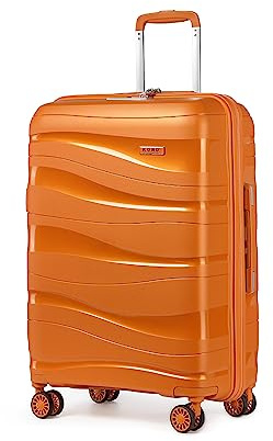 Kono Bagageset i lätt polypropen, resväska i hårt skal med TSA-lås och spinner-hjul, Orange, 24