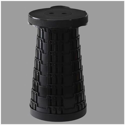 PIKETU Camping hocker belastung, klapphocker faltbar 200 kg, zweiten Generation Kunststoff teleskophocker, für Outdoor Camping Angeln BBQ drinnen küche,Schwarz,26 * 45cm