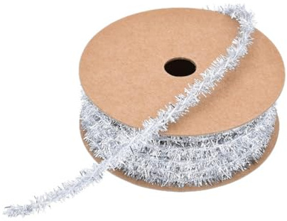 9,1 m Weihnachts-Lametta-Band Metallic-Girlande für Weihnachten, Hochzeit, Geburtstag, Party - Glitzer-Lametta in Silber