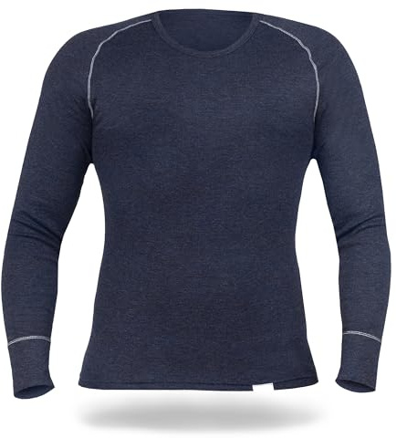SES Maglietta termica da uomo a maniche lunghe, S – 4XL, in cotone, traspirante, a maniche lunghe, da uomo, calda biancheria intima termica, Blu marino, 3XL