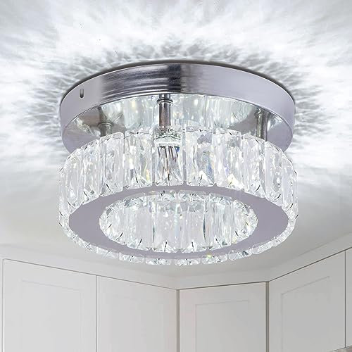 FRIXCHUR Lampadario di cristallo moderno piccolo da incasso lampada da soffitto a LED in cristallo per sala da pranzo camera da letto soggiorno corridoio (bianco freddo)
