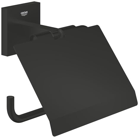 GROHE Start Cube, Toilettenpapierhalter WC ohne Bohren (Klopapierhalter, zum Kleben und Bohren, mit Schrauben & Dübel, Kleber separat kaufen, verdeckte Befestigung), eckig, schwarz, 411022430