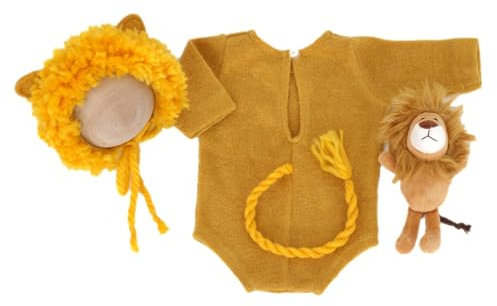 SUCHUANGUANG 3-in-1 Baby Photography Clothing Set Newborn Photography Props Cute Cartoon Lion Doll With Hat and Matching Jumpsuit Polyester Fiber